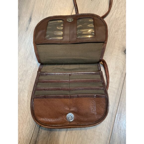 Vintage Fossil Brown Leather Boho Double Pocket Saddle Shoulder Cross Body Bag - Picture 7 of 8